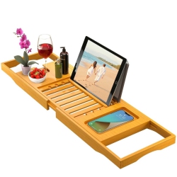 ISTAR Bamboo Bathtub Caddy Tray, Wooden Bath Tray for Tub \w Book Holder, Holds Phone, Laptop, Extendable Bathtub Caddy Organizer for Luxury Spa