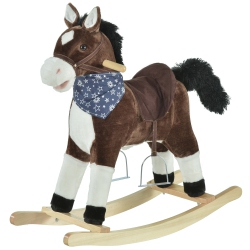 QABA Kids Plush Ride-On Rocking Horse Toy Cowboy Rocker With Fun Realistic Sounds for Child 3-6 Years Old In Brown
