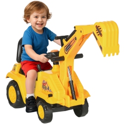 HOMCOM Ride-On Excavator for Kids, Construction Push Car Truck Toys for Toddlers 18–48 Months, \w Digger, Steering Wheel, Horn And Under-Seat Storage