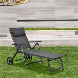 COSTWAY Patio Lounge Chair W/ Wheels Neck Pillow Aluminum Frame Adjustable