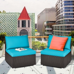 COSTWAY 2PCs Patio Rattan Armless Sofa Sectional Conversation Furniture Set W/cushion