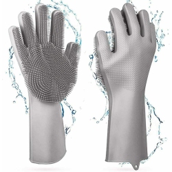 SAG 1 Pair Magic Silicone Dishwashing Scrubber Sponge Rubber Gloves Kitchen Cleaning
