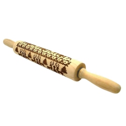 SAG Christmas Elk Print Rolling Pin Engraved Wood Embossing Embossed Xmas Cake Wood
