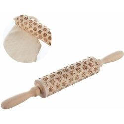 SAG Christmas Elk Print Rolling Pin Engraved Wood Embossing Embossed Xmas Cake Wood