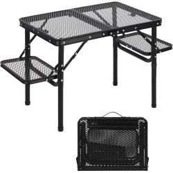 KUNOVA Folding Grill Table, Height Adjustable Aluminum Table \w Mesh Desktop, Portable for Outdoor Camping, Picnic, Patio, Dining, Bbq, Party 62 41