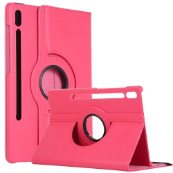 CSMART 【】 360 Rotating Pu Leather Stand Tablet Case Smart Cover for Samsung Tab S7 Fe 12.4" 5G, T730 / T736, Hot In Pink