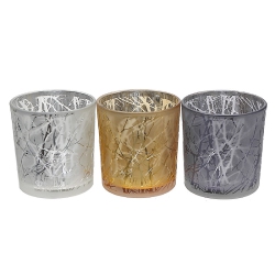 MAISON CONCEPTS Glass Tealight Holders (Crackled) (Asstd) - Set Of 3