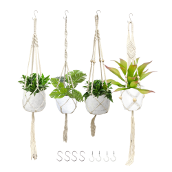 NA Macrame Plant Hangers With Two Different Types Of Hooks, Plant Hangers Made Of Cotton Thick Threads (4 Pack White)