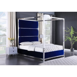 INFINITE IMPORTS – Madison Pillar Velvet Bed Queen Size In Blue