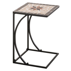 OUTSUNNY Outdoor Mosaic Side Accent Table Indoor Coffee End Table C Shape Frame Patio Plant Stand for Garden Pool