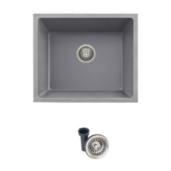 STYLISH 22 Inch Dual Mount Single Bowl Composite Granite Kitchen Sink With Strainer S-822L In Gray