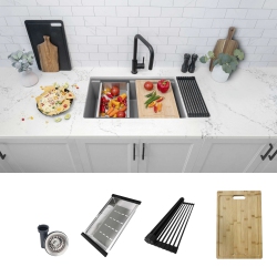 STYLISH Dual Mount 28" Workstation Single-Bowl Composite Granite Kitchen Sink With Built In Accessories In S-828Wl In Gray