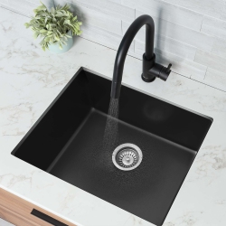 STYLISH Dual Mount 22" Single-Bowl Composite Granite Kitchen Sink With Strainer S-822N In Black