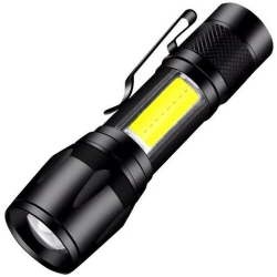 XPE+COB LED Flashlight USB Rechargeable IPX4 3 Modes Emergency Torch Light