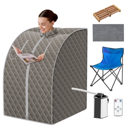 COSTWAY Portable Steam Sauna W/ 9-Gear Adjustable Temperature & Herbal Box