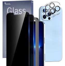 HLD [2+2 Pack] Compatible \w Iphone 13 Pro Max 6.7" - 2 Pack Privacy Tempered Glass Screen Protector & 2 Pack Camera Lens Protector, Bubble Free