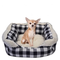 ANIMOOOS - Square Plush Pet Bed, Small, Check Pattern