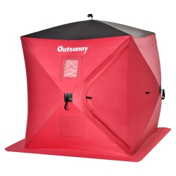 OUTSUNNY 2 Person Ice Fishing Shelter, Pop-Up Portable Ice Fishing Tent With Windows, Carry Bag And Anchors In Red