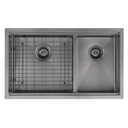 ANCONA 32" 60/40 Double Bowl Undermount Kitchen Sink With Grid And Roll-Up Mat In Pvd Gunmetal