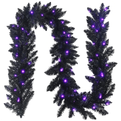 COSTWAY 9Ft Pre-Lit Christmas Halloween Garland W/ 50 Purple Led Lights In Black