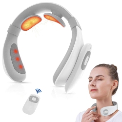 SAVEONMANY U-Shape Electric Pulse Neck Massager With Controller & Heat Therapy In White