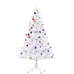 HOMCOM 5Ft Artificial Christmas Tree, Indoor Home Xmas Holidays Décor With Ornament In White