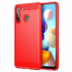 for Samsung Galaxy A21 Case - Shockproof Carbon Fiber TPU Heavy Duty Cover