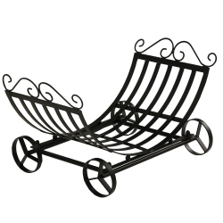 OUTSUNNY 23" Firewood Log Rack Curved Fireplace Log Holder Stylish Wood Storage Carrier With Scrolls, for Outdoor And Indoor Use In Black