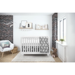 BEBELELO 4 Pieces Nursery Crib Bedding Set Including Skirt, Mattress Cover, Comforter, And Quilt for Kids, Baby Boys And Girls (Gray And Color \w