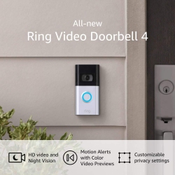 TOTALITY SOLUTIONS All-New Ring Video Doorbell 4 – Improved 4-Second Color Video Previews Plus Easy Installation, And Enhanced Wifi – 2021 Release