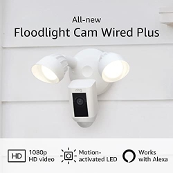TOTALITY SOLUTIONS All-New Ring Floodlight Cam Wired Plus With Motion-Activated 1080P HD Video (2021 Release) In White