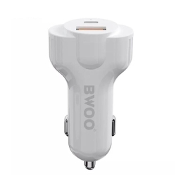BWOO - Car Charger With 1 USB Port And 1 Type-C, Dc 12-24V, 5V 2.4A Output, Flame Retardant Shell In White
