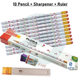 ISTAR Wood Cased Graphite School Pencils, Pack Of 10, Bulk, Pre-Sharpened \w Ruler And Sharpener, Office Supplies for Exams, School, Office, Drawing