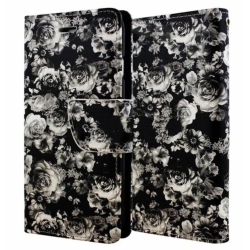 CSMART [Cs] Iphone 13 Mini Case, Magnetic Leather Folio Wallet Flip Case Cover With Card Slot Flower In Black