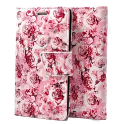 CSMART [Cs] Iphone 13 Mini Case, Magnetic Leather Folio Wallet Flip Case Cover With Card Slot Flower In Peach