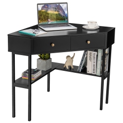 COSTWAY Corner Computer Desk Writing Workstation Study Desk W/ 2 Drawers