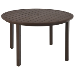 COSTWAY 49" Round Patio Dining Table Metal Slatted Table With Umbrella Hole