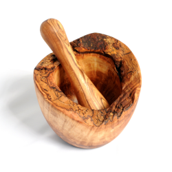 BELDINEST Olive Wood Rustic Edge Pestle And Mortar