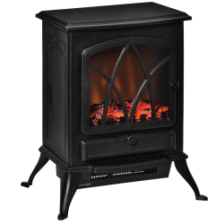 HOMCOM Electric Fireplace Heater Freestanding Fireplace Stove With Adjustable Led Flame Effect And Front Door, 750W/1500W In Black