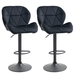 HOMCOM Adjustable Bar Stools Set Of 2, Tufted Swivel Barstool \w Back, Wide Seat And Footrest, Velvet Upholstered Bar Chairs for Kitchen, Dining Room
