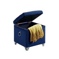 IFDC - Cubic Ottoman / Footstool With Storage With Chrome Legs, 16 " X 16 " X 19 " Velor In Blue