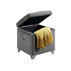 IFDC - Cubic Ottoman / Footstool With Storage With Chrome Legs, 16 " X 16 " X 19 " Velor In Gray