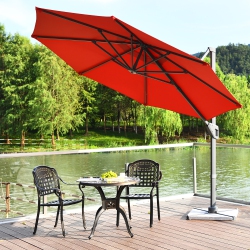 COSTWAY 11Ft Patio Offset Umbrella Cantilever Rotation Aluminum Tilt Cross Base