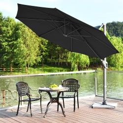 COSTWAY 11Ft Patio Offset Umbrella Cantilever Rotation Aluminum Tilt Cross Base