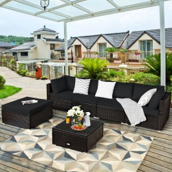 COSTWAY 6PCs Outdoor Patio Rattan Furniture Set Cushioned Sectional Sofa