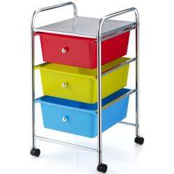 COSTWAY 3-Drawer Cart Storage Bin Organizer Rolling W/plastic Drawers