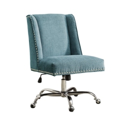 LINON HOME DECOR Linon Draper Wood Upholstered Office Chair In Aqua In Blue