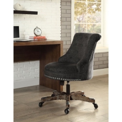 LINON HOME DECOR Linon Sinclair Wood Upholstered Swivel Office Chair In Charcoal In Gray