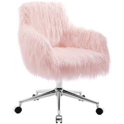 RIVERBAY FURNITURE Faux Fur Swivel Office Chair In And Chrome In Pink