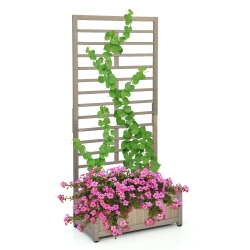 COSTWAY 68In Wood Planter Box With Trellis Raised Garden Bed for Climbing Plants
